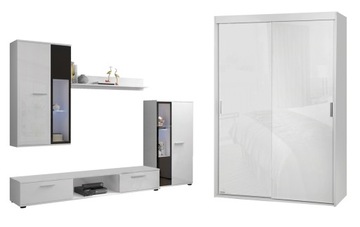 Meblościanka OSKAR + szafa VISTA 140 cm - połysk