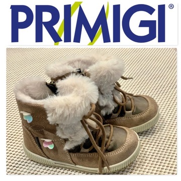 PRIMIGI ŚNIEGOWCE roz. 25 dziewczynka beżowe FUTERKO brokat GORETEX