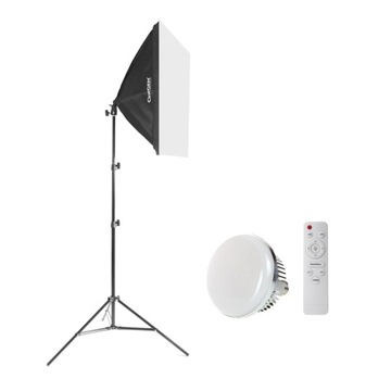 Zestaw SOFT BOX STATYW LAMPA światło dzienne Żarówka 85W LED + PILOT