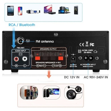 УСИЛИТЕЛЬ HIFI С BLUETOOTH УСИЛИТЕЛЬ СТЕРЕО АУДИО РАДИО FM 40 Вт X 2 С ПУЛЬТОМ ПУЛЬТА