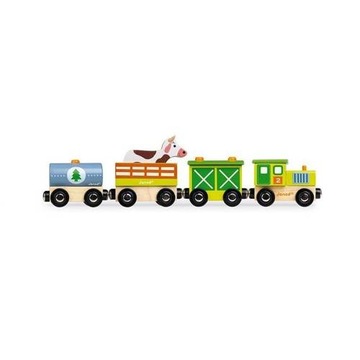 Pociąg drewniany na magnesy Farma Story - pojazdy dla dzieci 2 lata+, Janod
