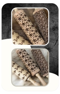 ПРАЗДНИЧНЫЙ ДЕРЕВЯННЫЙ РОЛИК ДЛЯ ТЕСТА ДЛЯ ПЕЧЕНЬЯ СО СТРУКТУРИРОВАННЫМИ УЗОРАМИ В ВИДЕ ЗВЕЗД