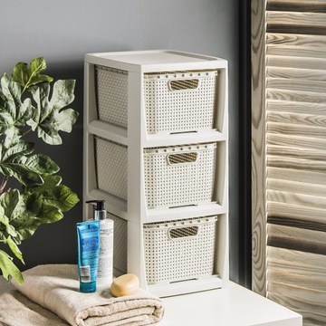 КНИЖНЫЙ ШКАФ, СУНДУК, ПОЛКА ШКАФА С 3 КОРЗИНАМИ, РОТАН БРАНК