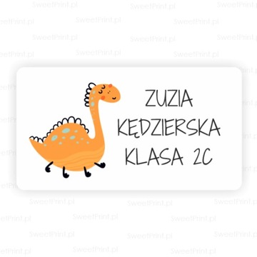 NAKLEJKI na zeszyt szkolne / na podręcznik z dinozaurem DLA DZIECI imienne