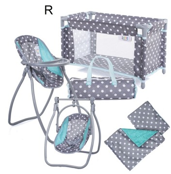 ZESTAW ŁÓŻECZKO DLA LALEK + KRZESEŁKO DO KARMIENIA