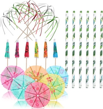 PAPIEROWE PARASOLKI DO DRINKÓW KOLOROWE KWIATY HAWAJSKIE SŁOMKI 150 szt