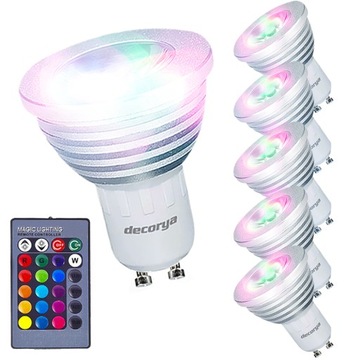 INTELIGENTNA ŻARÓWKA 6szt GU10 LED RGB NA PILOTA