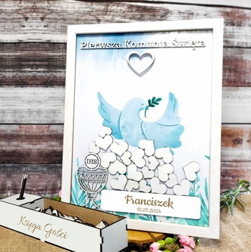 ГОСТЕВАЯ КНИГА ПЕРВОЕ СВЯТОЕ ПРИЧАСТЬЕ IHS SOUVENIR HEARTS БЕЛАЯ РАМКА А3