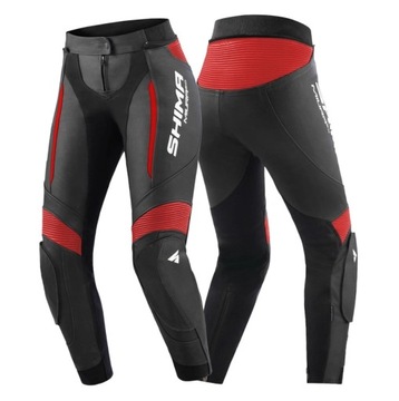 Skórzane spodnie motocyklowe SHIMA MIURA 2.0 BLACK/RED czerwony GRATISY