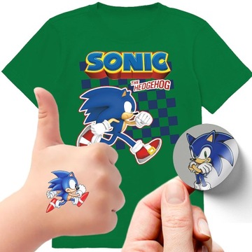 ZESTAW 3W1 KOSZULKA DLA DZIECI TATUAŻE NAKLEJKI SONIC 116 JAKOŚĆ