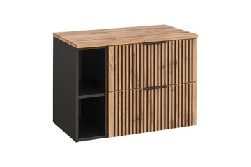 Szafka łazienkowa wisząca z blatem 80 cm dąb wotan +regał dolny z półką