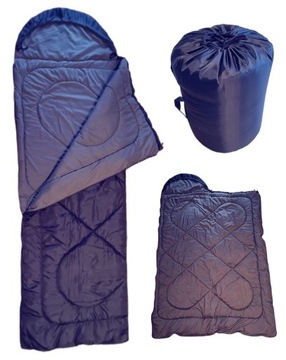 ŚPIWÓR MUMIA GRANATOWY GRUBY 1,6KG CIEPŁY KAPTUR 220X75 POKROWIEC PL DO -5c