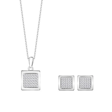 Komplet srebrny z cyrkoniami kwadrat-naszyjnik i kolczyki (Verona-QW50535)