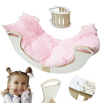 Dřevěné Houpačka bílé s polštářem růžové Mdf Montessori pro děti 98 cm Pl