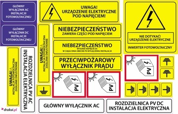 Fotowoltaika naklejka elektryczna PV kpl x 50szt