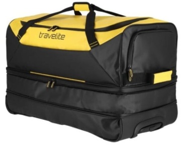 Дорожная сумка Travelite BASICS на колесах 70 см, черная, желтая, удлиненная