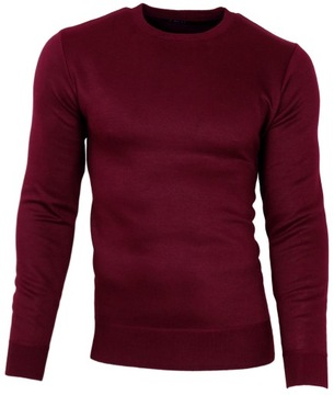 Bordowy męski sweter wełniany klasyczny z łatami K28 r. XXL
