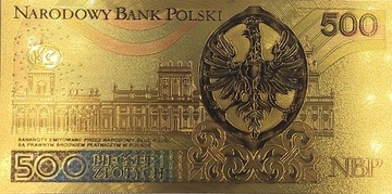Позолоченная коллекционная банкнота 500 ZŁOTYCH SOBIESKI, цветная версия, УНИКАЛЬНАЯ.