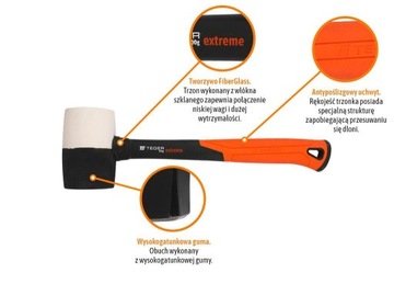 Молоток резиновый с ручкой из стекловолокна 910 г Extreme / TEGER