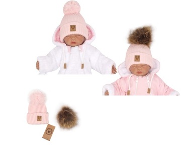 Czapka 3w1 zimowa z wymiennym pomponem 0-4m-c