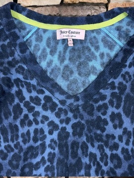 Juicy Couture roz. M damski sweter z dekoltem v-neck w panterkę