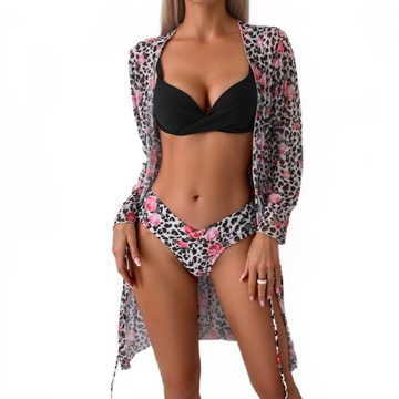 Trójczęściowy Komplet Bikini Z Oddzielną Górą I Długim Rękawem, XL