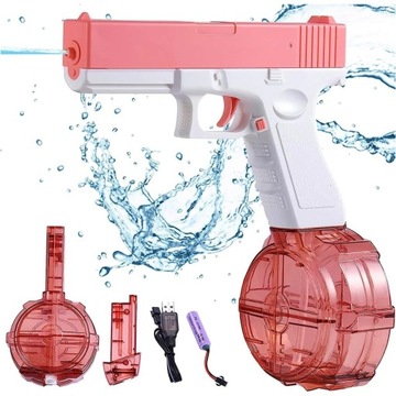 PISTOLET NA WODĘ AUTOMATYCZNY ELEKTRYCZNY GLOCK 2 MAGAZYNKI SIKAWKA USB AKU