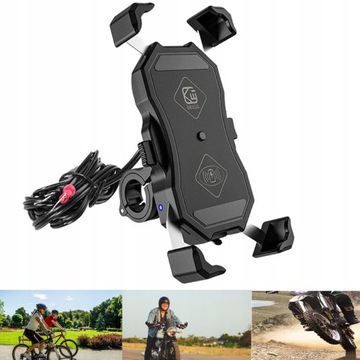 Uchwyt motocyklowy Kewig z ładowarką indukcyjną QI 15W, na telefon na rower
