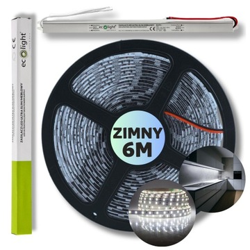 ZESTAW 6m Taśma pasek listwa LED SMD biały zimny z zasilaczem 12V