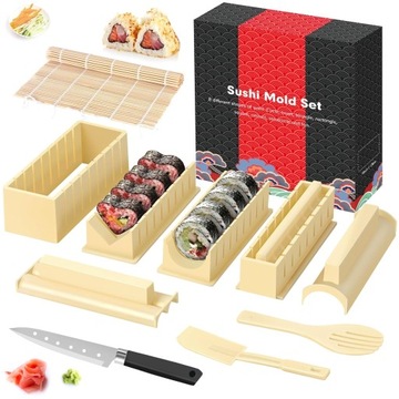 ZESTAW DO ROBIENIA SUSHI MATA BAMBUSOWA ROLKA NÓŻ PAŁECZKI SZPATUŁKA x12