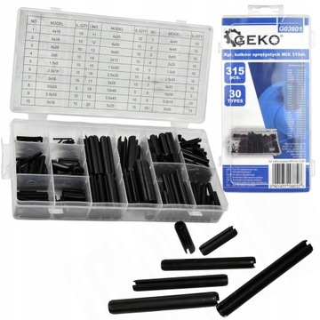НАБОР ПРУЖИННЫХ ШТИФТОВ GEKO С ВТУЛКАМИ, 315 шт.