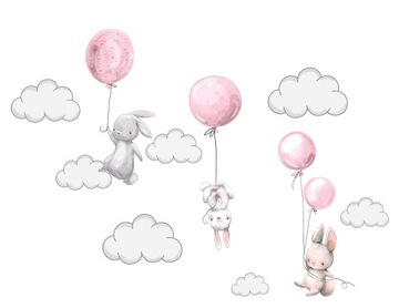 Naklejka ścienna KRÓLICZKI balony chmurki XXXXL