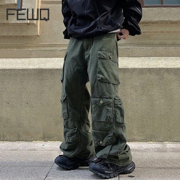 FEWQ 2023 Autumn Male Multi Pocket Cargo Pants Str