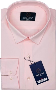 Elegancka wizytowa gładka różowa PREMIUM koszula męska z lycrą SLIM-FIT