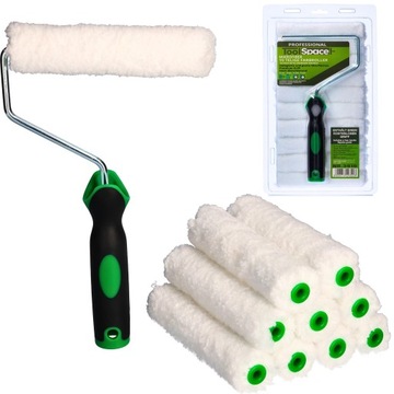 ZESTAW WAŁKÓW MALARSKICH MIKROFIBRA 15cm 10SZT + rączka WAŁEK MALARSKI