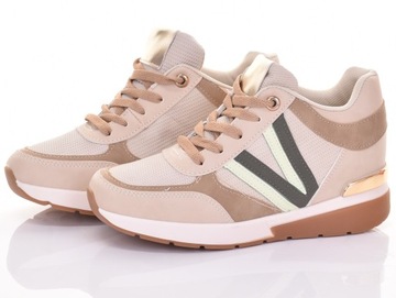 SNEAKERSY NA PLATFORMIE SPORTOWE BUTY DAMSKIE SKÓRZANE NA KOTURNIE