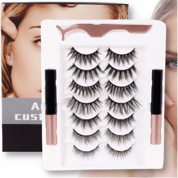 7x ORYGINALNE rzęsy magnetyczne DŁUGIE + pęseta + 2X eyeliner + box zestaw