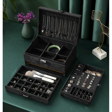 Szkatułka na Biżuterię Kuferek Pudełko Organizer Elegancki Pojemny Etui Box