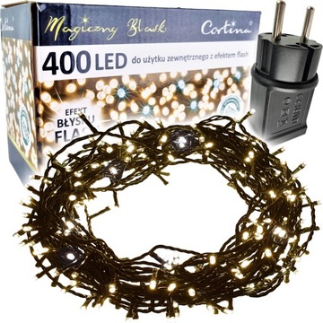 LAMPKI CHOINKOWE 400 LED zewnętrzne EFEKT FLASH FLESZ NA CHOINKĘ BIAŁE