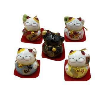 Japoński Kot Maneki-Neko ZESTAW 5szt Porcelana 4cm