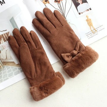 Winter warm gloves ladies touch screen color fashion bow thickened outdoor