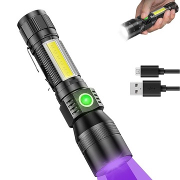 LATARKA LED TAKTYCZNA WOJSKOWA ULTRAFIOLETOWE ZOOM AKUMULATOROWA UV