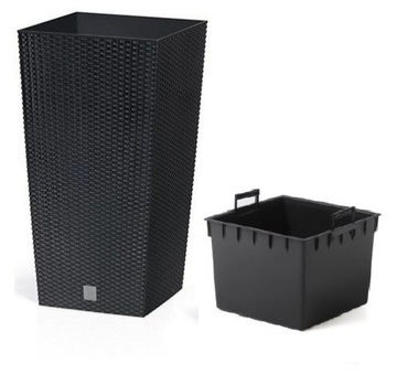 БОЛЬШОЙ УЛИЧНЫЙ ЦВЕТОЧНЫЙ ГОРШОК ИЗ РОТЕГА, АНТРАЦИТОВЫЙ, СО ВСТАВКОЙ В КРЫШКУ