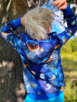 Bluza z kapturem kangurka oryginalna S/M FloModo galaxy - Kosmicznie