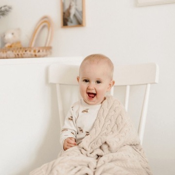 Kocyk ze 100% wełny merino warm beige w prążek - MY MEMI