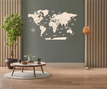 Drewniana mapa świata naturalny 150x80cm premium
