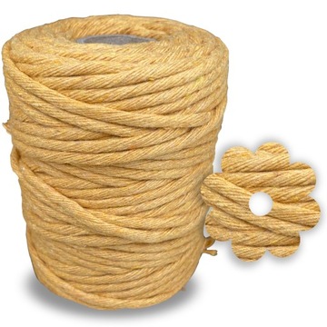 Sznurek bawelniany MUSZTARDOWY do makramy 5mm 50m