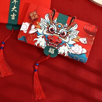 Китайский Лунный Новый год в красном конверте с пожеланиями на 2024 год, 6 слотов для карт, стиль