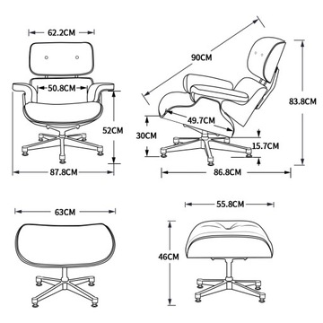Fotel Eames Lounge Chair, czarny, naturalna skóra bydlęca ciemny palisander