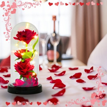 WIECZNA RÓŻA W SZKLE ŚWIECĄCA LED PREZENT NA DZIEŃ KOBIET MAMY + PUDEŁKO